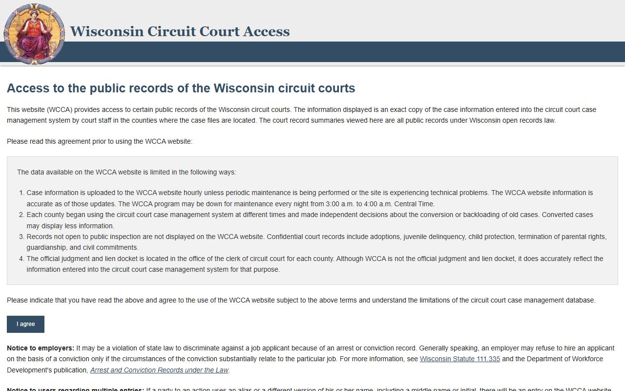 Wisconsin Circuit Court Access search application for Kewaunee County court records